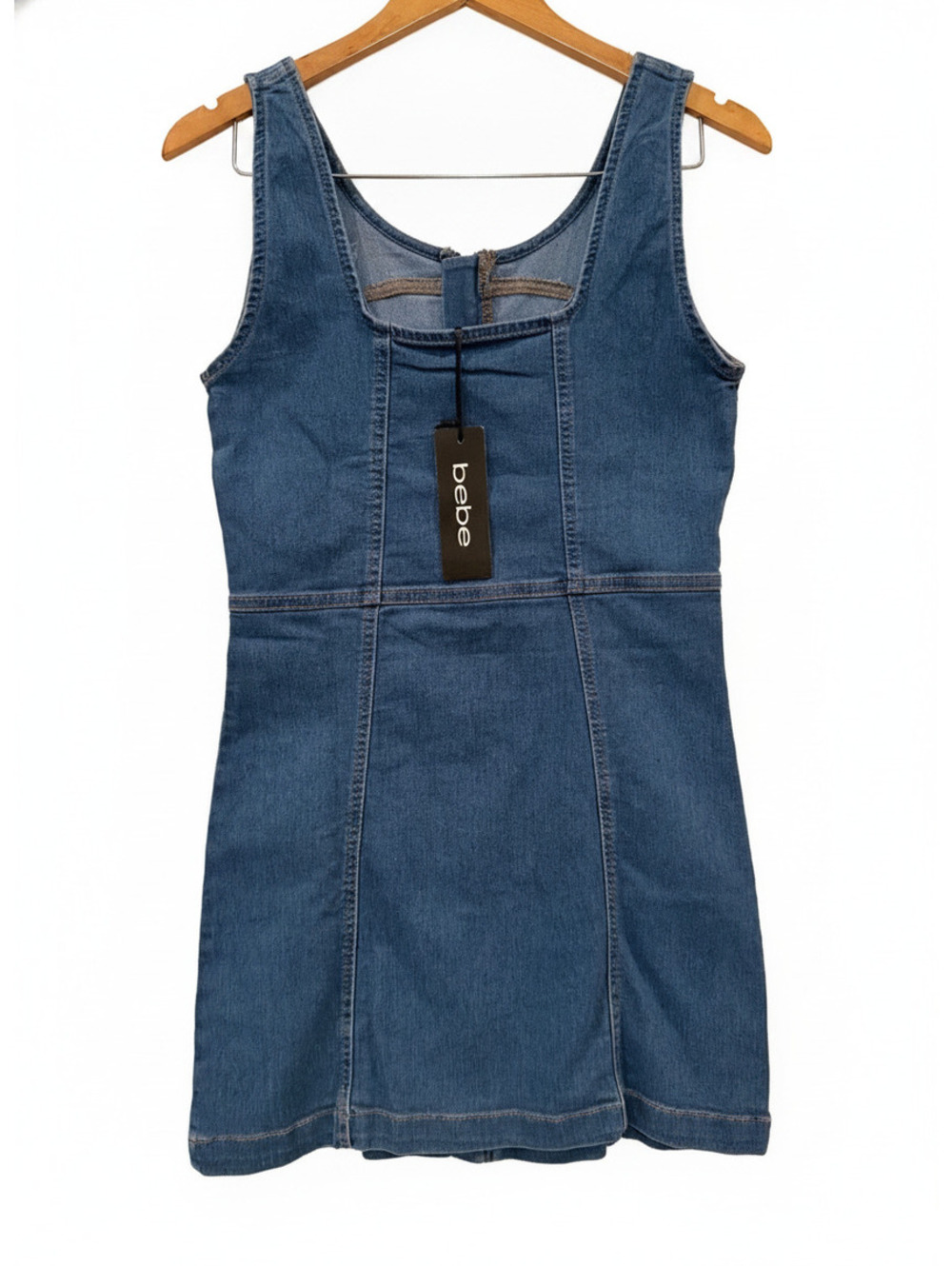 NWT bebe Full Zip Apron Denim Dress Medium Wash Women’s M - Picture 2 of 5